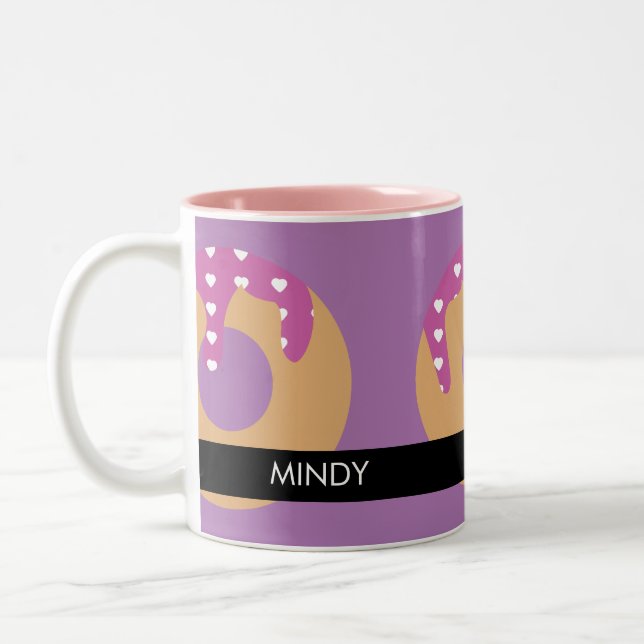 Dripping Heart Doughnut Sprinkles Purple Pink Two-Tone Coffee Mug (Left)