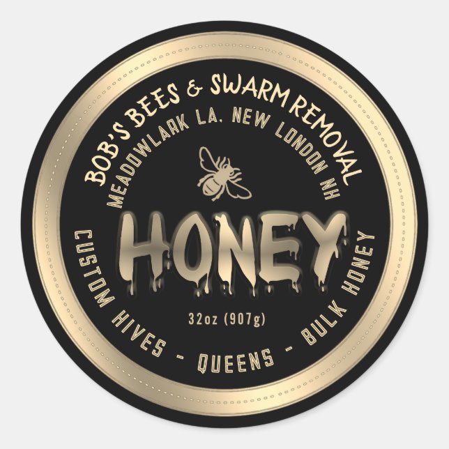 Dripping Honey Custom Hives Swarm Removal Queens Classic Round Sticker (Front)