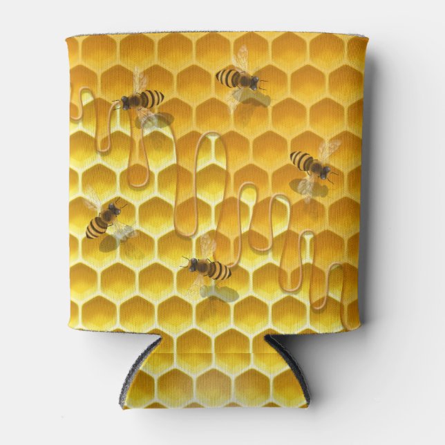 Dripping Honeycomb & Flying Honeybees Customizable Can Cooler (Front)