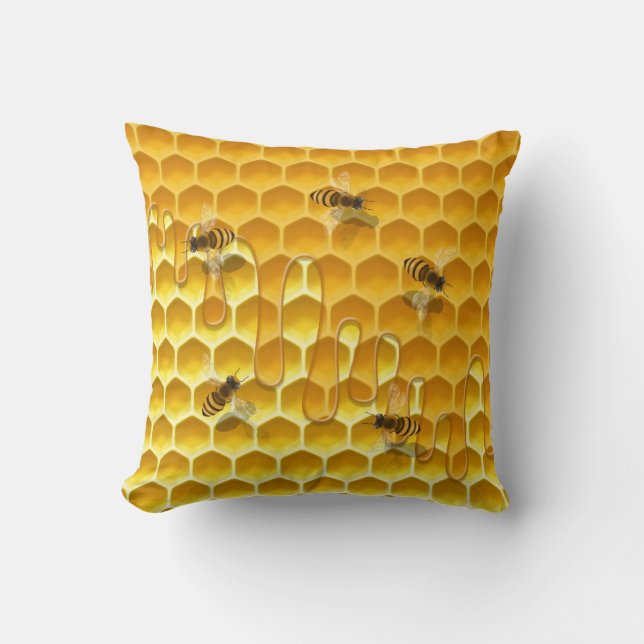 Dripping Honeycomb & Flying Honeybees Customizable Throw Pillow (Front)
