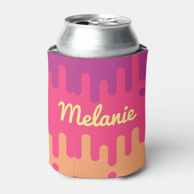 Dripping Ice Cream Colour Stripes Personalised Can Cooler (Can Front)