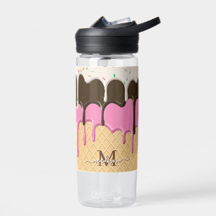 Dripping Ice Cream Sprinkles Waffle Cone Monogram  Water Bottle