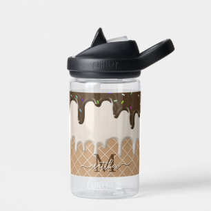 Dripping Ice Cream Sprinkles Waffle Cone Monogram  Water Bottle