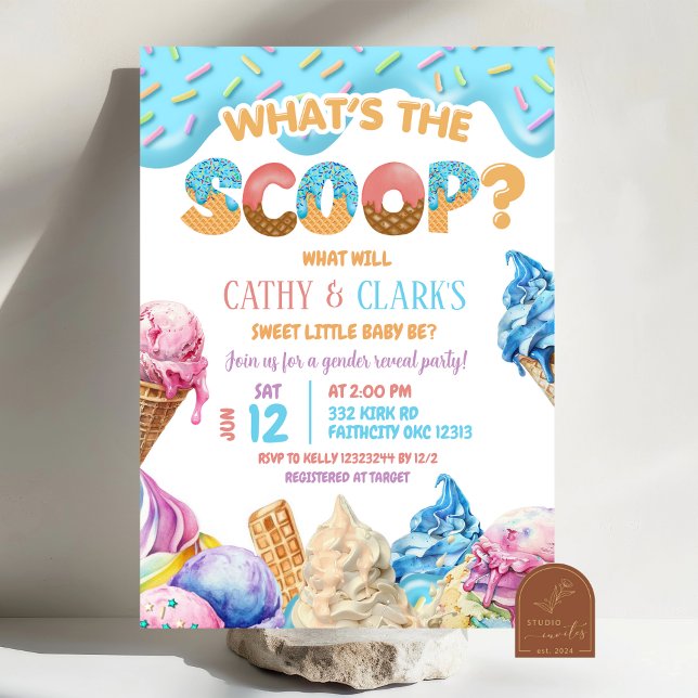 Dripping Ice Cream What's the Scoop Gender Reveal Invitation (Creator Uploaded)