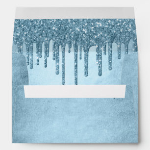 Dripping Ice Glitter Blue Faux Sparkle Address Envelope