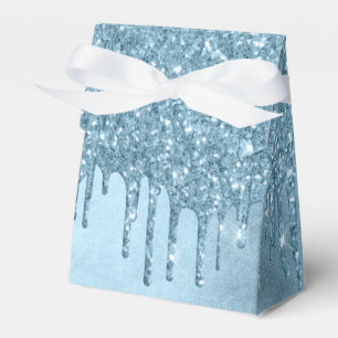 Dripping Ice Glitter   Blue Faux Sparkle Metallic Favor Box
