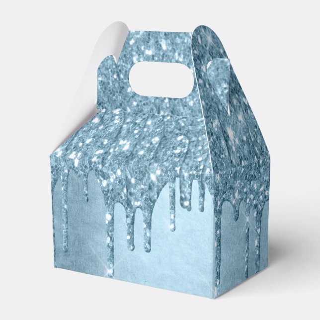Dripping Ice Glitter | Blue Faux Sparkle Metallic Favor Box (Front Side)