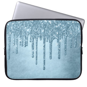 Dripping Ice Glitter Blue Faux Sparkle Metallic Laptop Sleeve