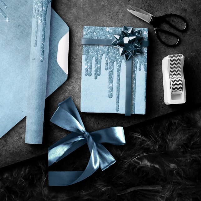 Dripping Ice Glitter | Blue Faux Sparkle Metallic Wrapping Paper (Creator Uploaded)
