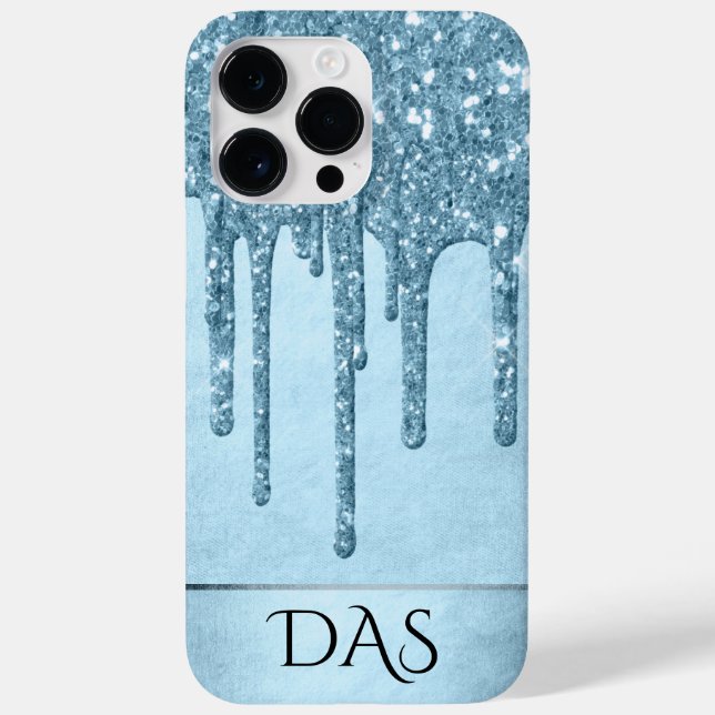 Dripping Ice Glitter | Blue Faux Sparkle Monogram Case-Mate iPhone Case (Back)