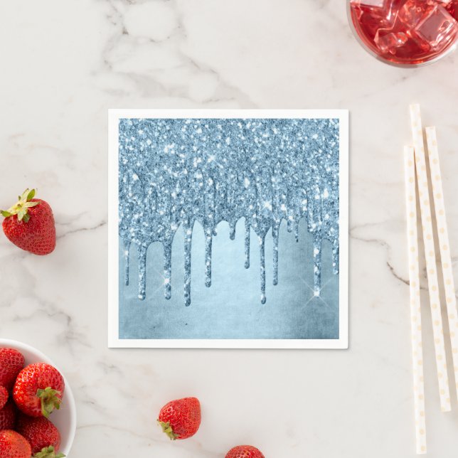 Dripping Ice Glitter | Blue Faux Sparkle Shower Napkin (Insitu)