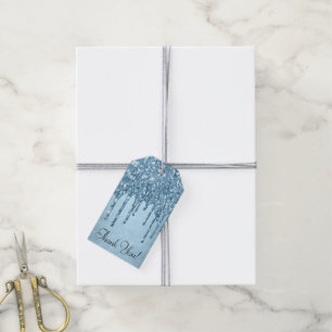 Dripping Ice Glitter   Blue Faux Sparkle Thank You Gift Tags
