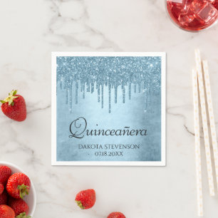 Dripping Ice Glitter   Blue Sparkle Quinceanera Napkin