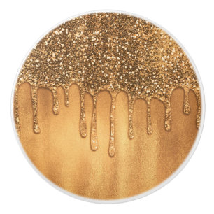 Dripping in Gold Honey Glitter Pretty Drips Ceramic Knob