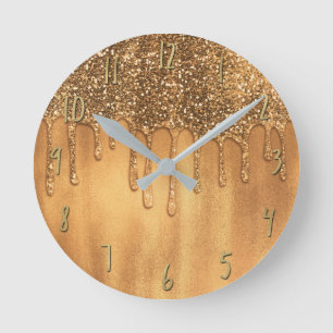 Dripping in Gold Honey Glitter Pretty Drips Girls Round Clock