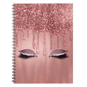 Dripping in Rose Gold Glitter Pink Drips Lashes Notebook