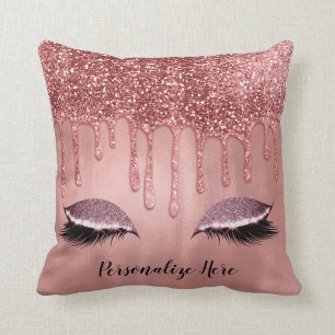 Dripping in Rose Gold Glitter Pink Drips Lashes Throw Pillow
