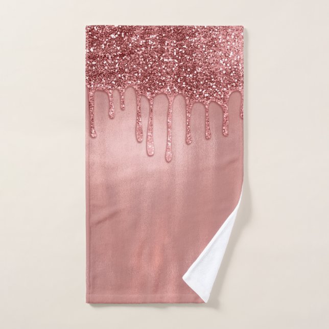 Dripping in Rose Gold Glitter Pretty Pink Drips Bath Towel Set (Hand Towel)