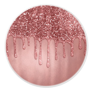 Dripping in Rose Gold Glitter Pretty Pink Drips Ceramic Knob