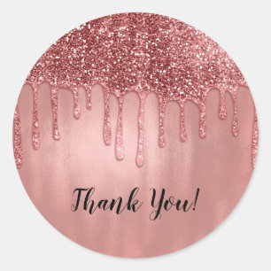 Dripping in Rose Gold Glitter Pretty Pink Drips Classic Round Sticker