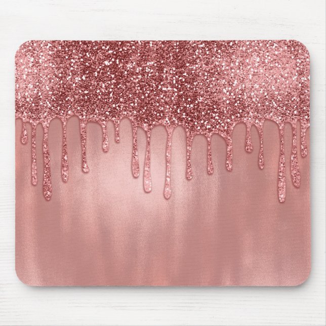 Dripping in Rose Gold Glitter Pretty Pink Drips Mouse Pad (Front)