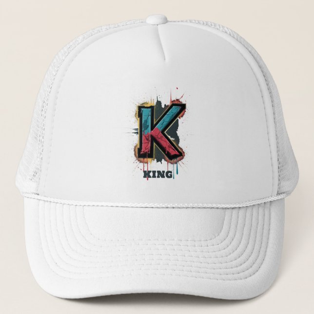 Dripping K Bold One-Letter Customizable Graffiti Trucker Hat (Front)