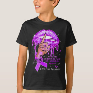 Dripping Lips Butterflies Women Overdose Awareness T-Shirt
