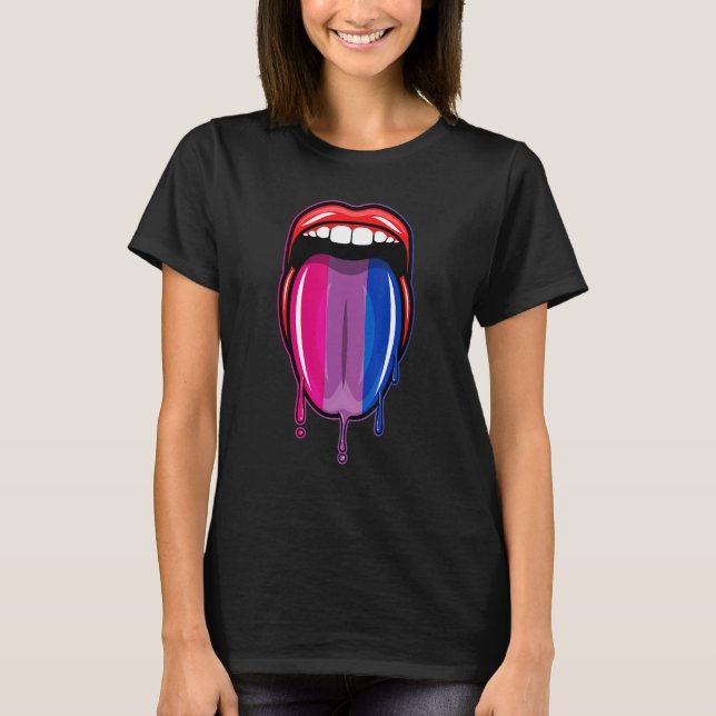 Dripping Lips Tongue Bisexual Pride Bisexuality Fl T-Shirt (Front)