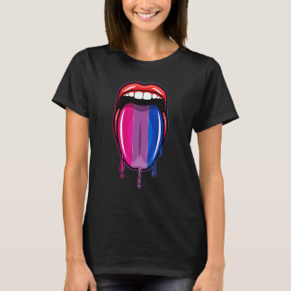 Dripping Lips Tongue Bisexual Pride Bisexuality Fl T-Shirt