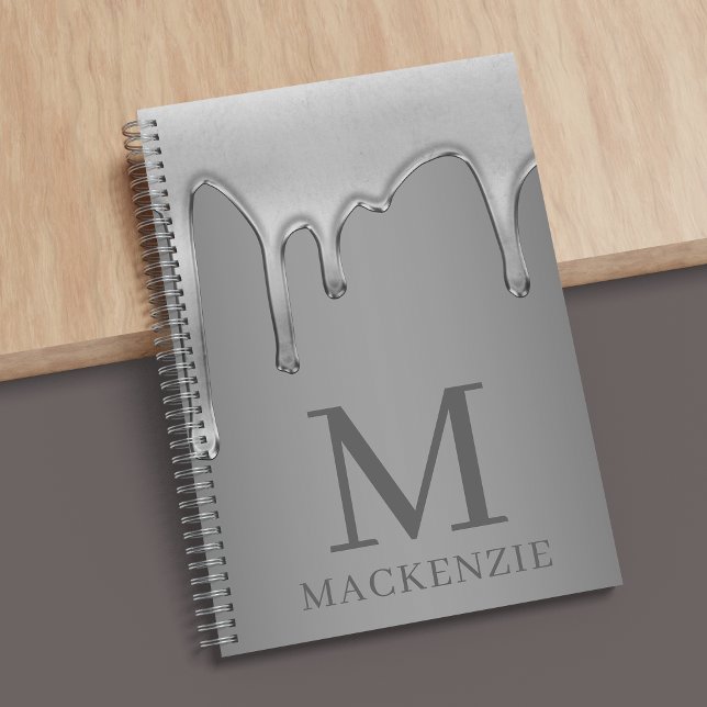 Dripping Liquid Metallic Chrome Monogram Notebook (Dripping Liquid Metallic Chrome Monogram Notebook)