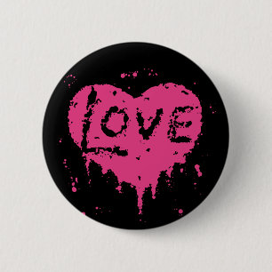 Dripping love heart black and hot pink 2 inch round button