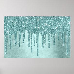 Dripping Luxe Glitter   Mint Teal Melting Pour Poster