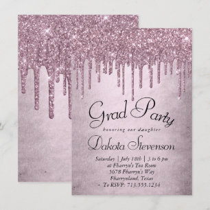 Dripping Mauve Glitter   Dusty Pink Graduation Invitation