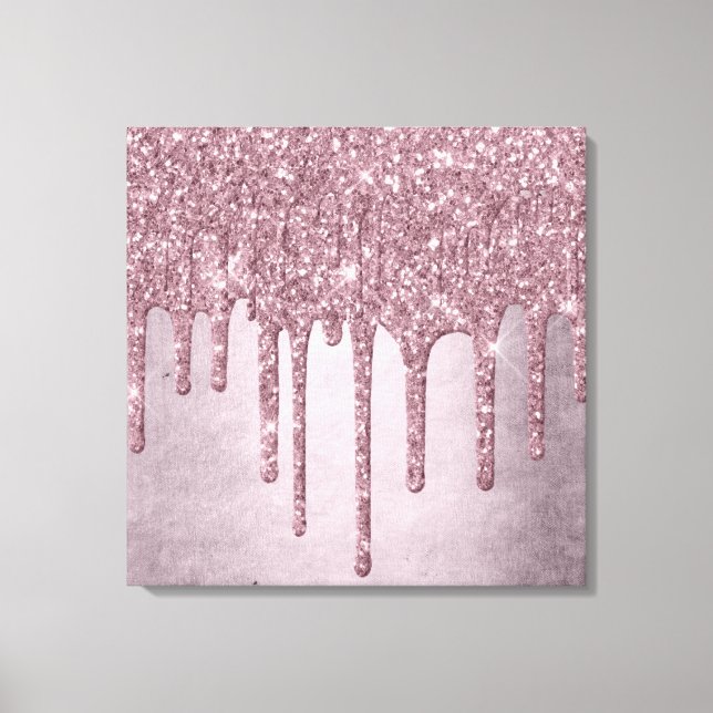 Dripping Mauve Glitter | Dusty Pink Melt Shimmer Canvas Print (Front)