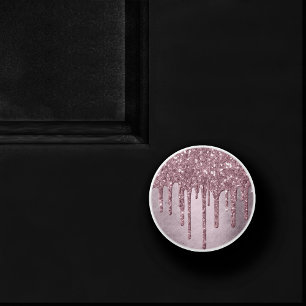 Dripping Mauve Glitter   Dusty Pink Melt Shimmer Ceramic Knob