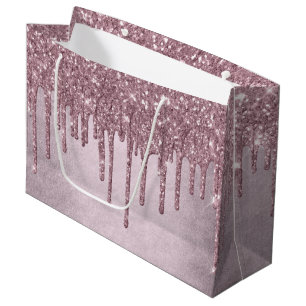 Dripping Mauve Glitter   Dusty Pink Melt Shimmer Large Gift Bag