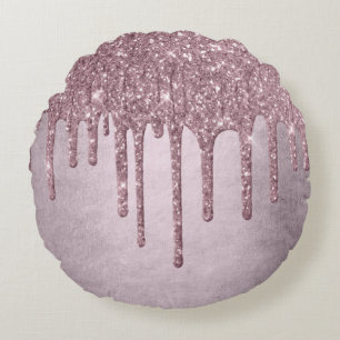 Dripping Mauve Glitter Dusty Pink Melt Shimmer Round Pillow