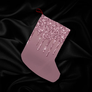 Dripping Mauve Glitter   Dusty Pink Melt Shimmer Small Christmas Stocking