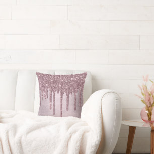 Dripping Mauve Glitter   Dusty Pink Melt Shimmer Throw Pillow