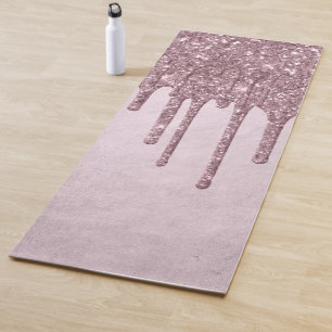 Dripping Mauve Glitter   Dusty Pink Melt Shimmer Yoga Mat
