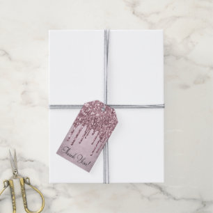 Dripping Mauve Glitter Dusty Pink Melt Thank You Gift Tags