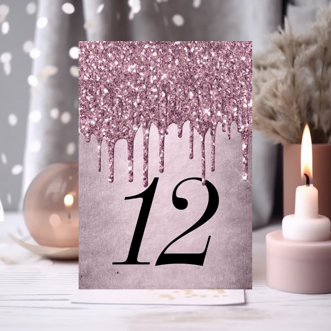 Dripping Mauve Glitter | Dusty Pink Sweet Sixteen Table Number (Creator Uploaded)