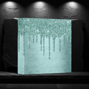Dripping Mint Glitter   Aqua Green Seafoam Custom Binder