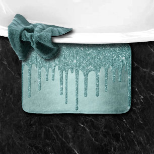 Dripping Mint Glitter   Aqua Teal Melting Pour Bath Mat