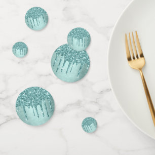 Dripping Mint Glitter   Aqua Teal Melting Pour Confetti