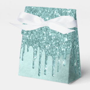 Dripping Mint Glitter   Aqua Teal Melting Pour Favor Box