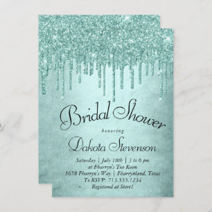 Dripping Mint Glitter Aqua Teal Melting Shower Invitation