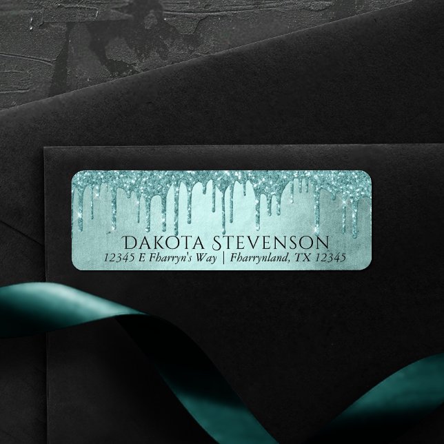 Dripping Mint Glitter | Aqua Teal Return Address (Creator Uploaded)