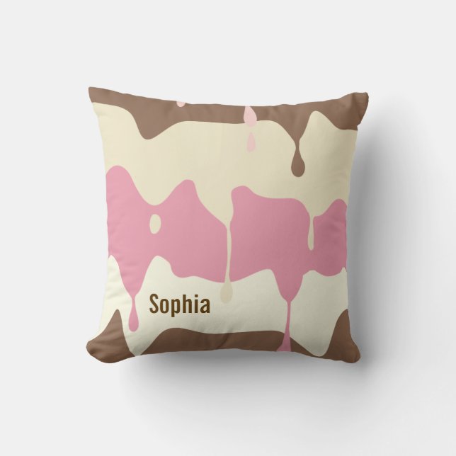 Dripping Neapolitan Ice Cream Personalized Throw Pillow (Front)