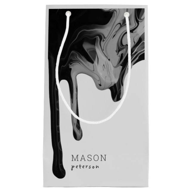 Dripping paint Abstract Seamless Black And Grey Small Gift Bag (Front)